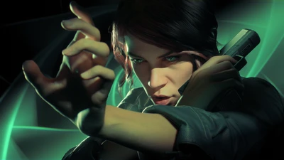 Intensa protagonista feminina com arma em Alan Wake 2