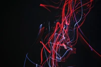 Neon Red Lines in Abstract Darkness