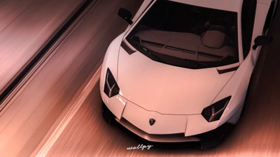 Sleek White Lamborghini Aventador in Motion