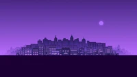 Paysage urbain nocturne minimaliste en teintes violettes