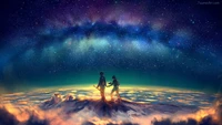 anime, stars, night, sky, summit wallpaper