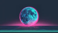 Vibrant Full Moon in Vaporwave Aesthetic