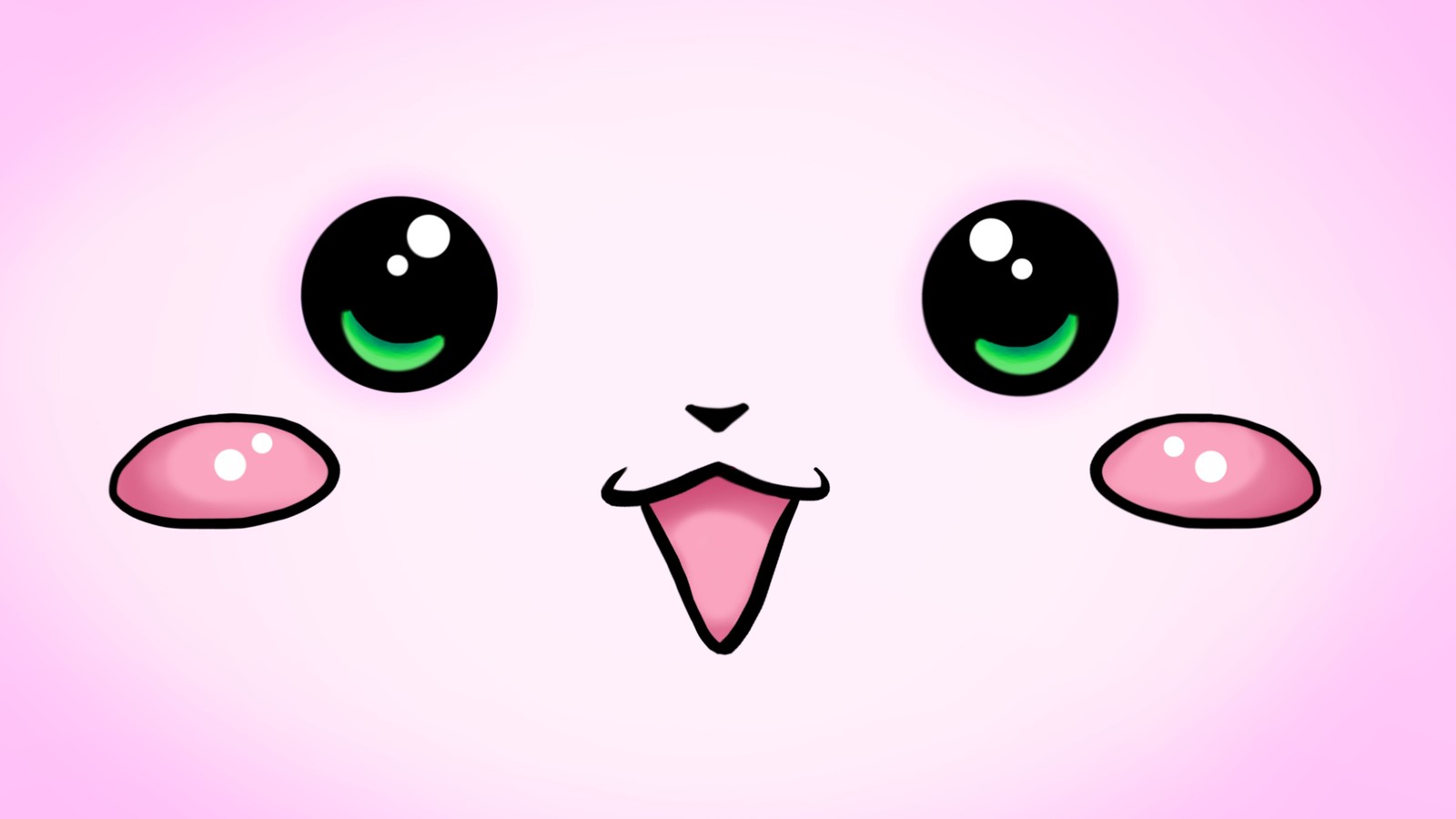 Eine nahaufnahme des gesichts einer cartoon-katze mit grünen augen (kawaii, anime, rosa, gesichtsausdruck, zeichentrick)