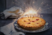 torta de cereja, bolo de aniversário, sobremesa, cozimento, prato