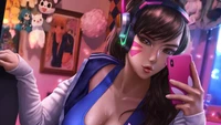 D.Va from Overwatch: A Gamer's Selfie in a Colorful Room