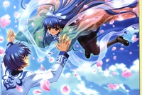 Anime Characters in a Dreamy Sky Surrounded by Petals