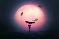 explorer, alone, surreal, dream, fishes wallpaper