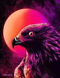 Vibrant Close-Up of a Golden Eagle Against a Cosmic Background