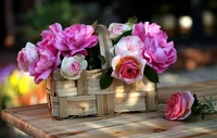 Beautiful Pink Roses in a Woven Basket