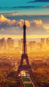 Torre Eiffel al atardecer sobre el horizonte de París