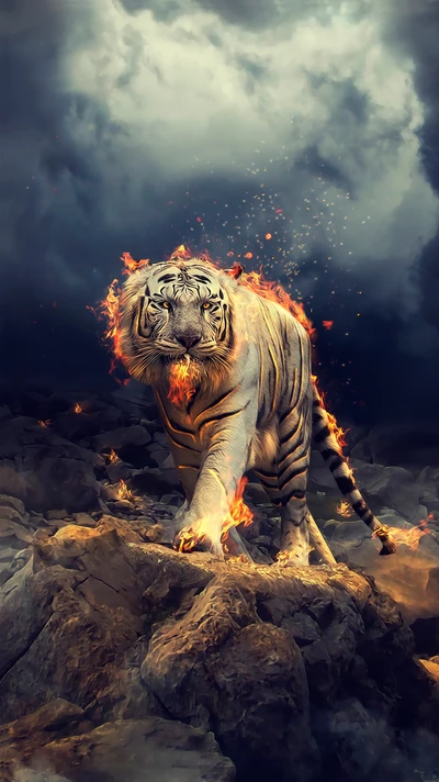 Tigre enflammé : une bête majestueuse au milieu des flammes