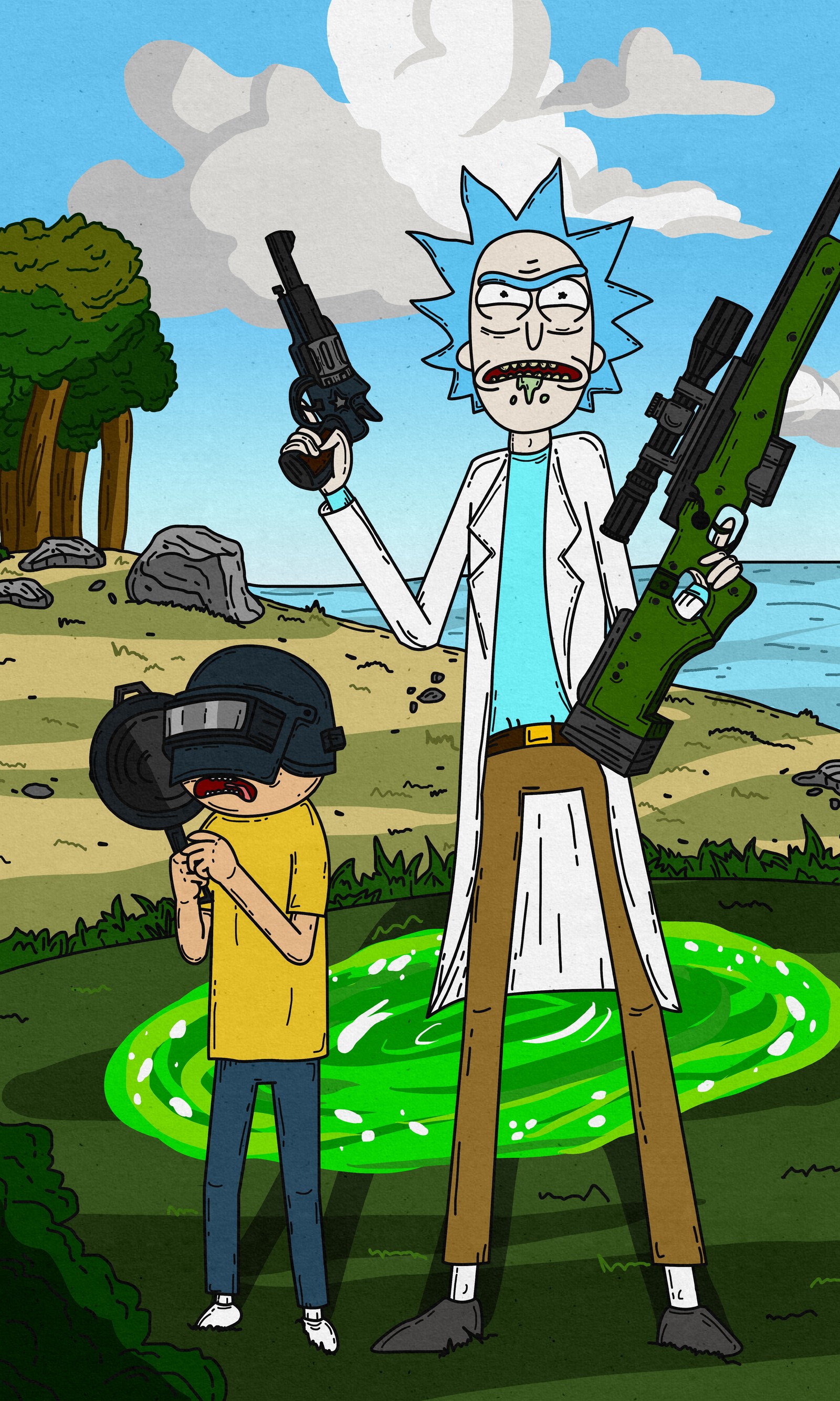 Lade schlachtfelder, morty, playerunknown, rick Hintergrund herunter