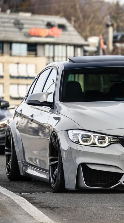 bmw, car, road, white