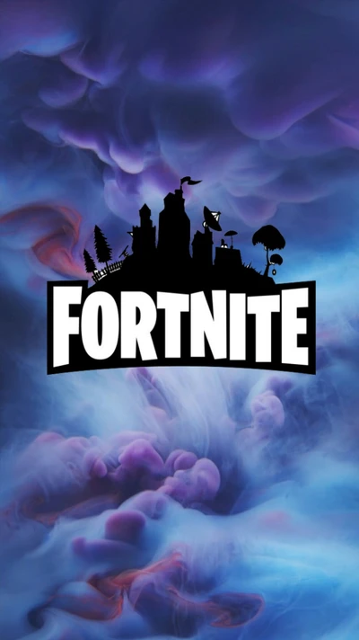 Logo de Fortnite sur un fond de fumée bleue