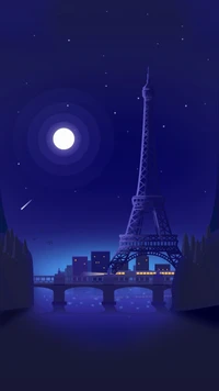 Nighttime Paris: Eiffel Tower Under a Starry Sky