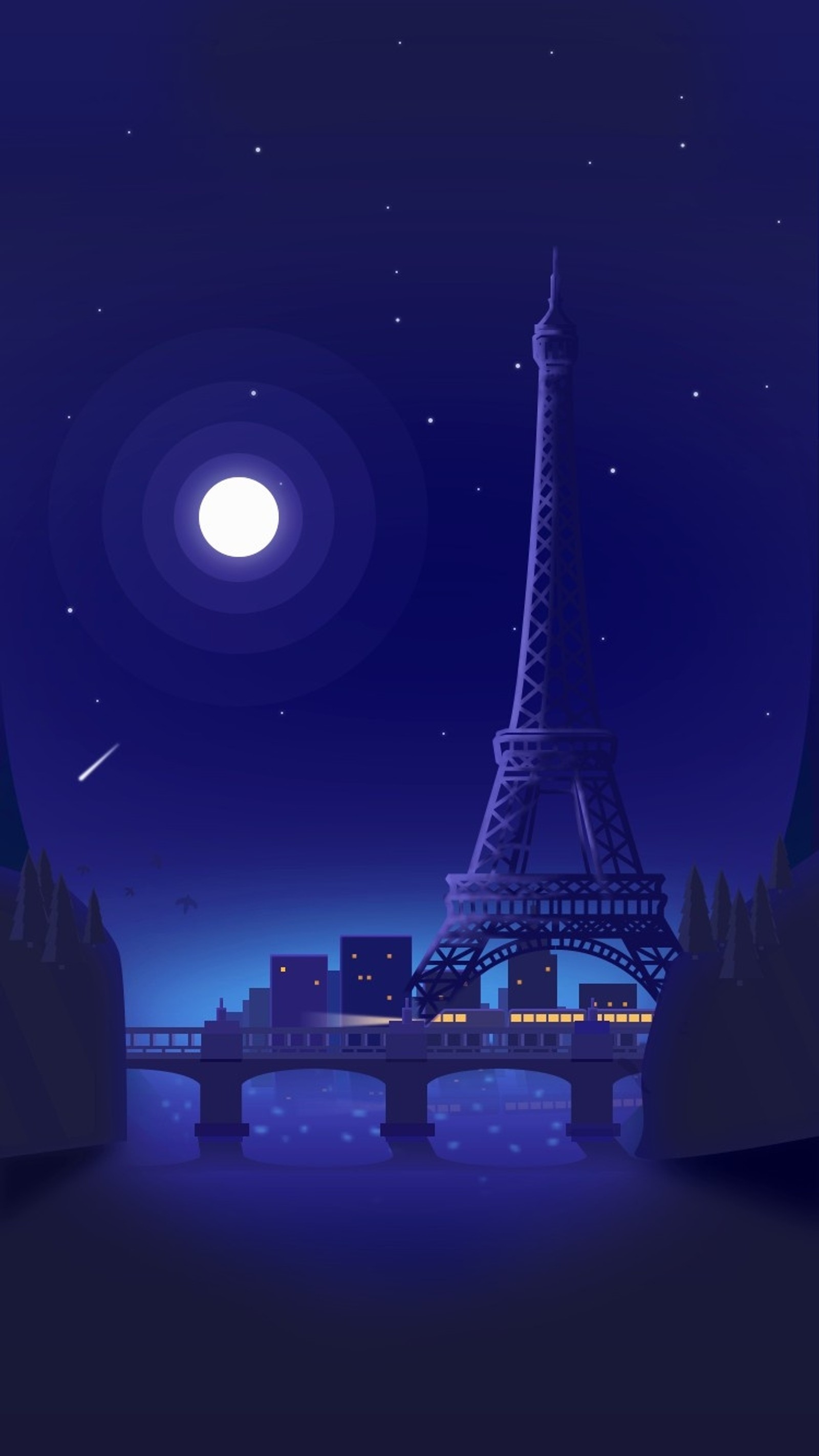 Visão da torre eiffel à noite com uma lua cheia no céu (papel de parede 4k, amoled, paisagem, paisagens, paris)