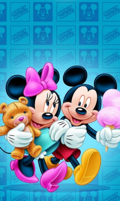 mignon, amis, heureux, mickey mouse, minnie mouse