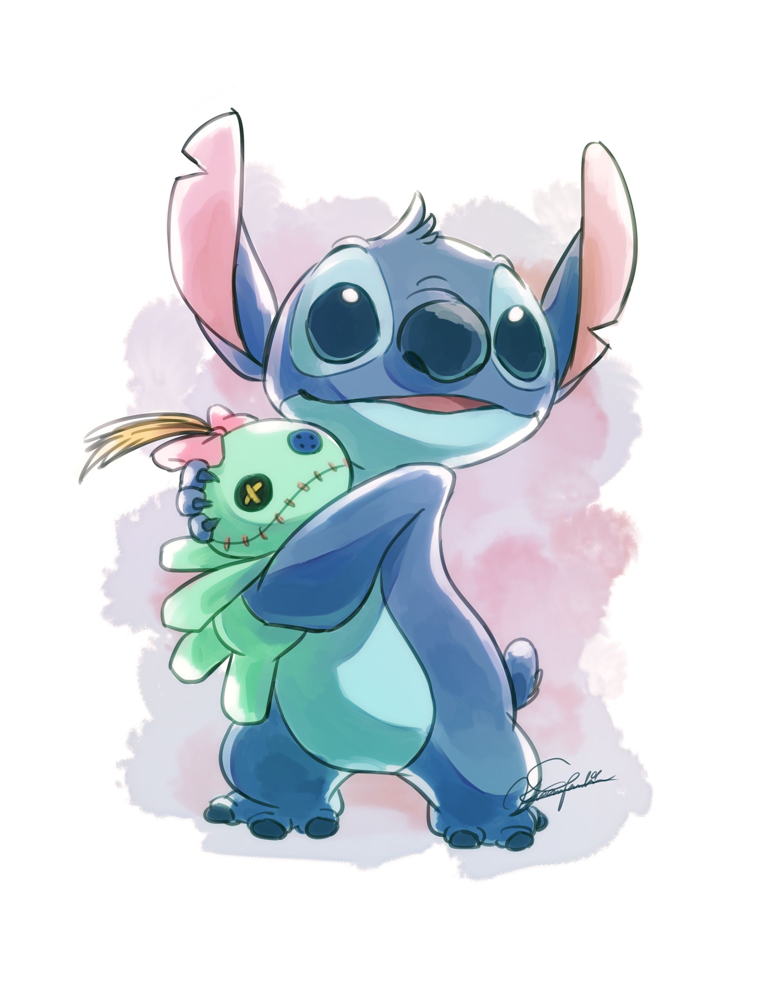 Stitch e o bebê ao lado da - pequena - menina (animação, desenho animado, fofo, disney, desenho)