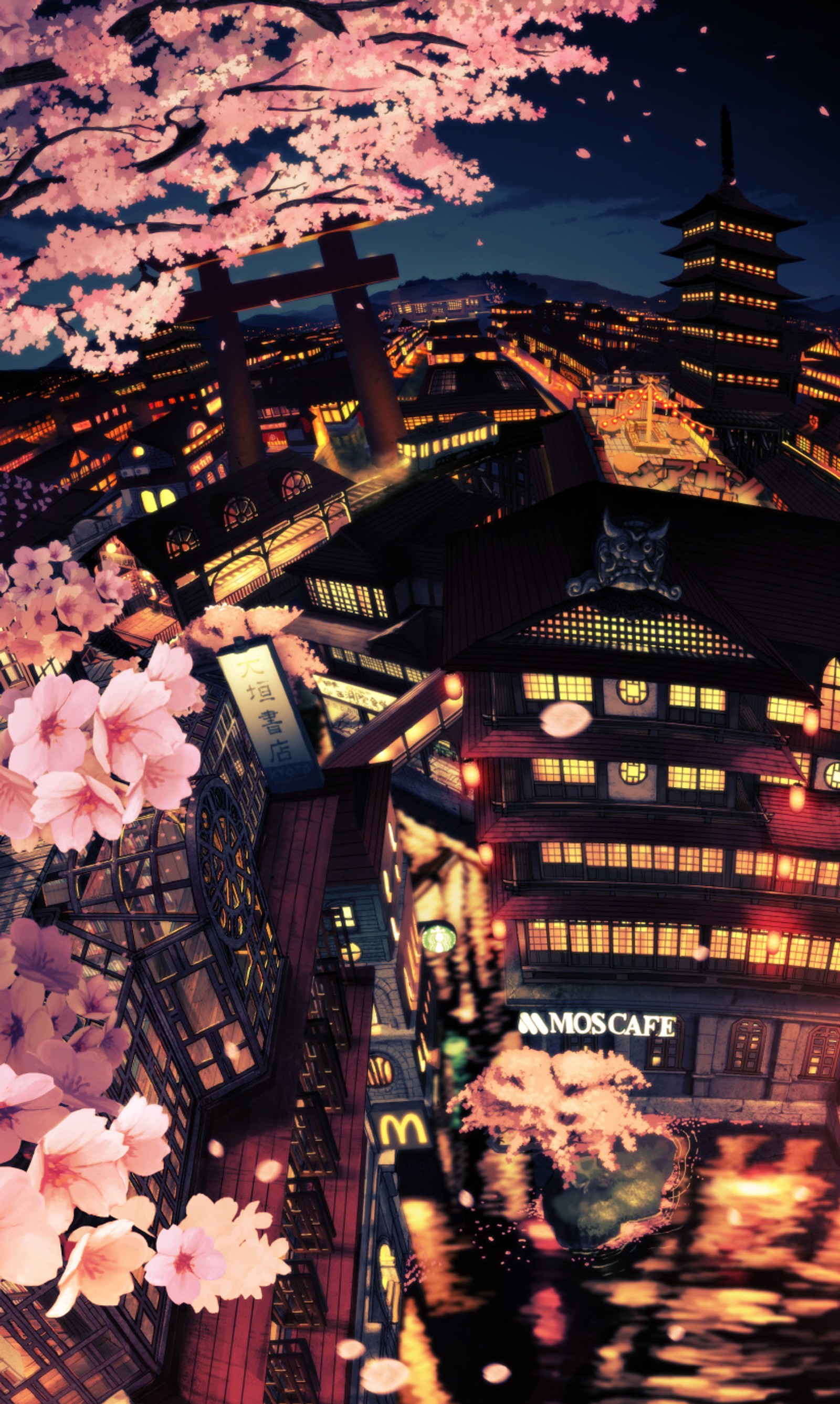 city, drawn, japan, manga, sakura Download Wallpaper