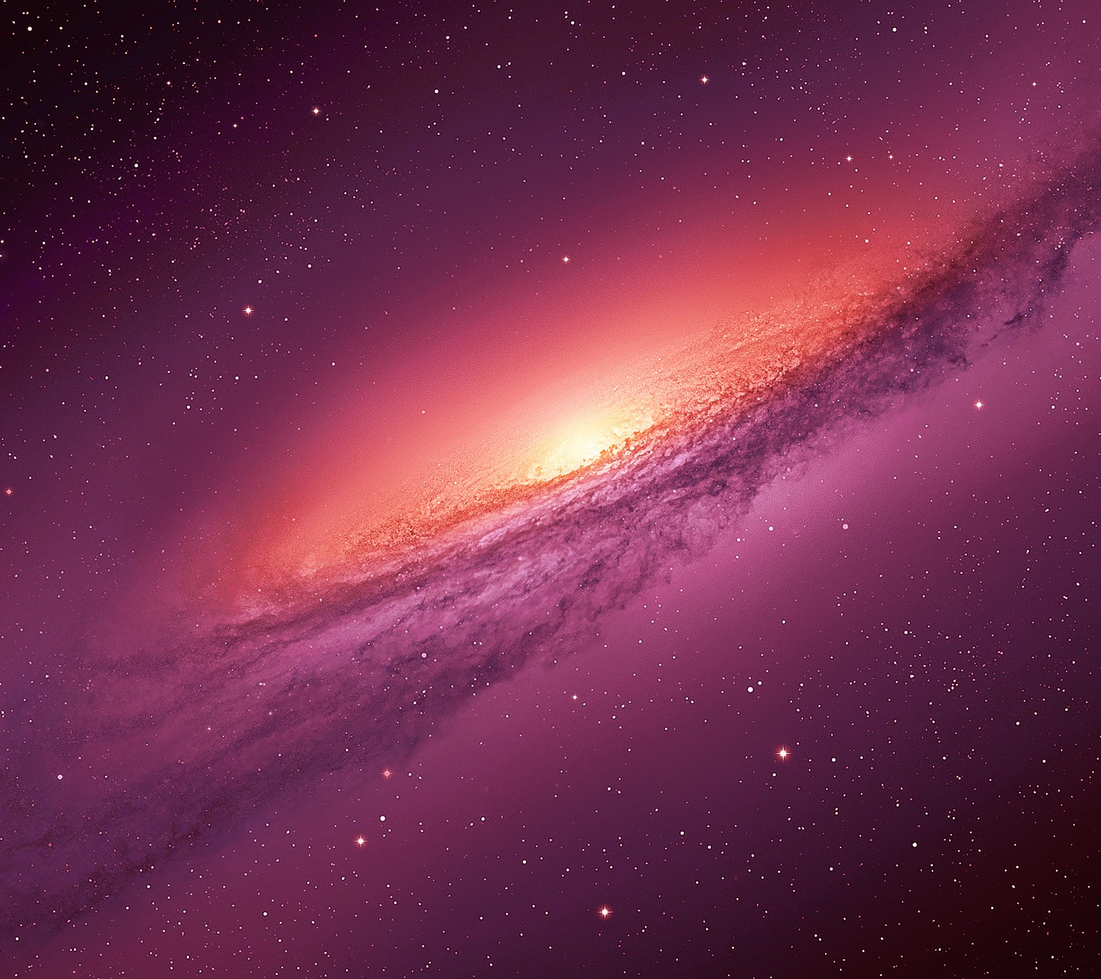 Purple galaxy with a bright orange center and a star filled sky (fuschia, galaxy)