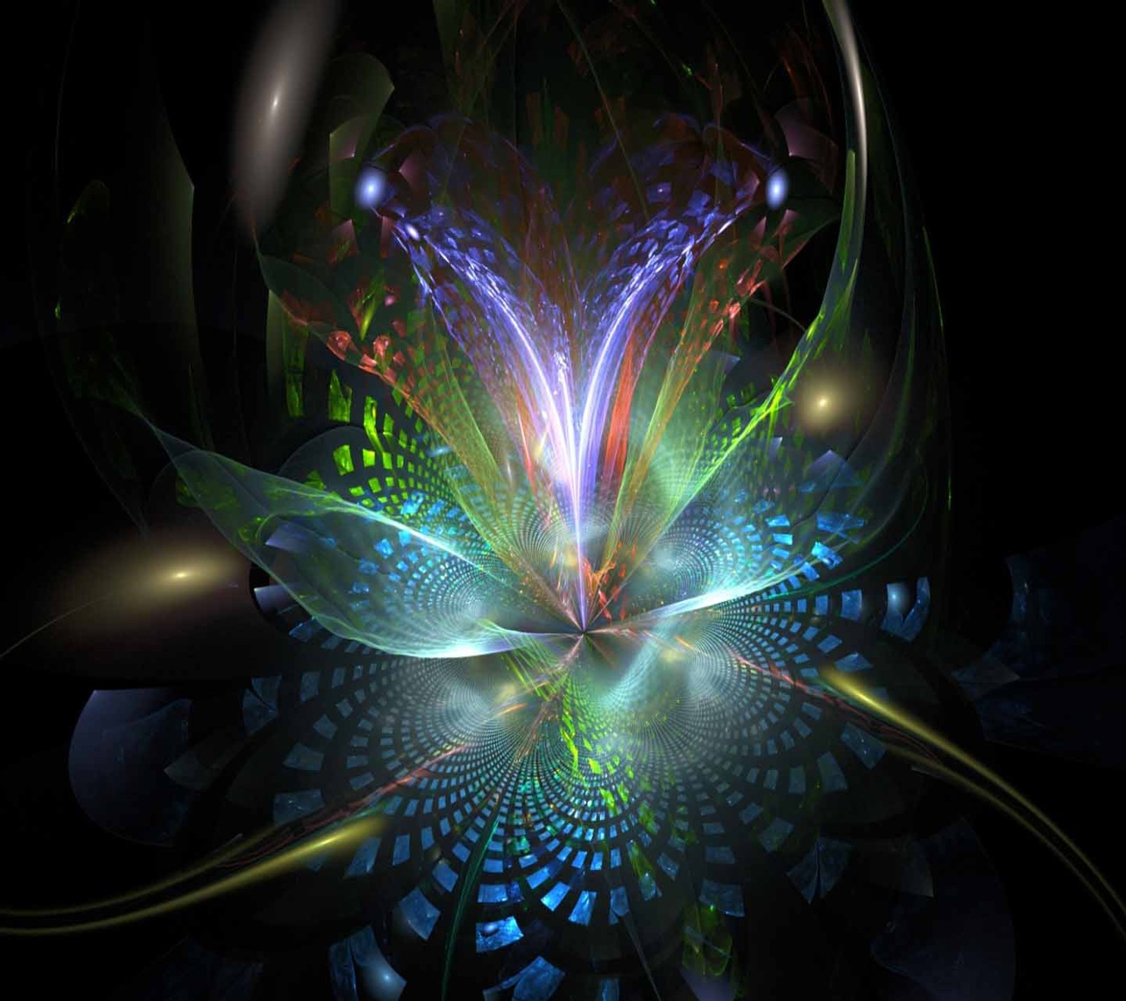 Abstract digital art of a flower with a glowing center (abstract, wallpaper)