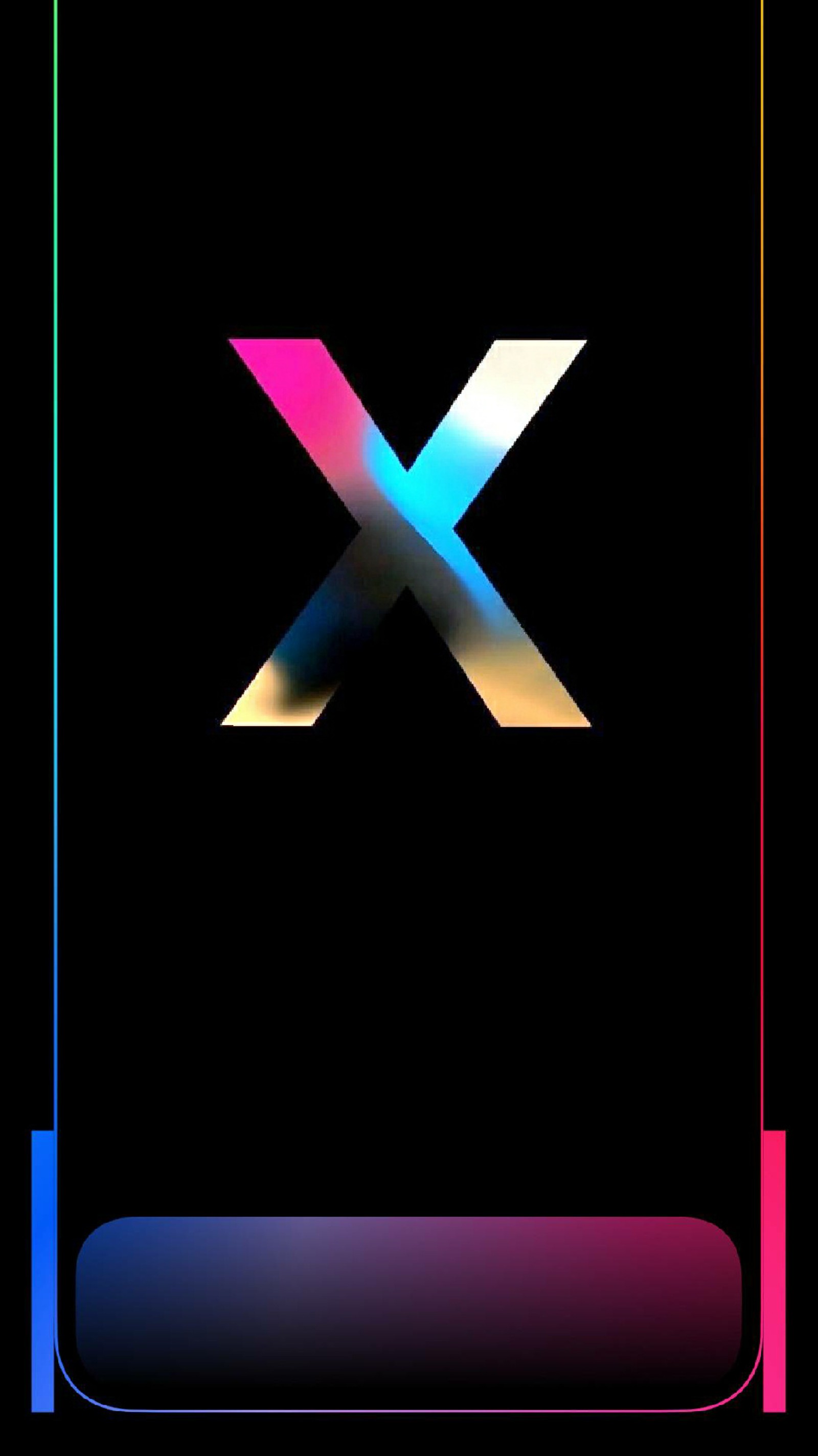 A close up of a cell phone with a colorful x logo (abstract, apple, design, entertainment, iphone)