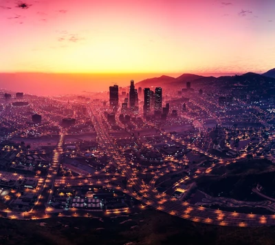 Atemberaubender Sonnenuntergang über Los Santos in Grand Theft Auto V