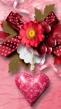 flower, heart, love, ribon wallpaper