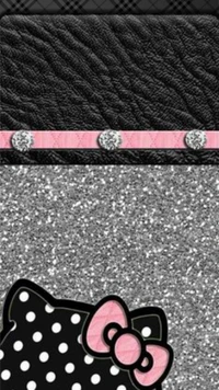 Hello Kitty-Logo mit schwarzem Leder und Glitzerdesign