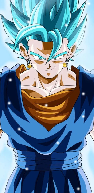 Super Saiyan Blue Goku: Herói de Anime em Traje Azul e Laranja Chamativo