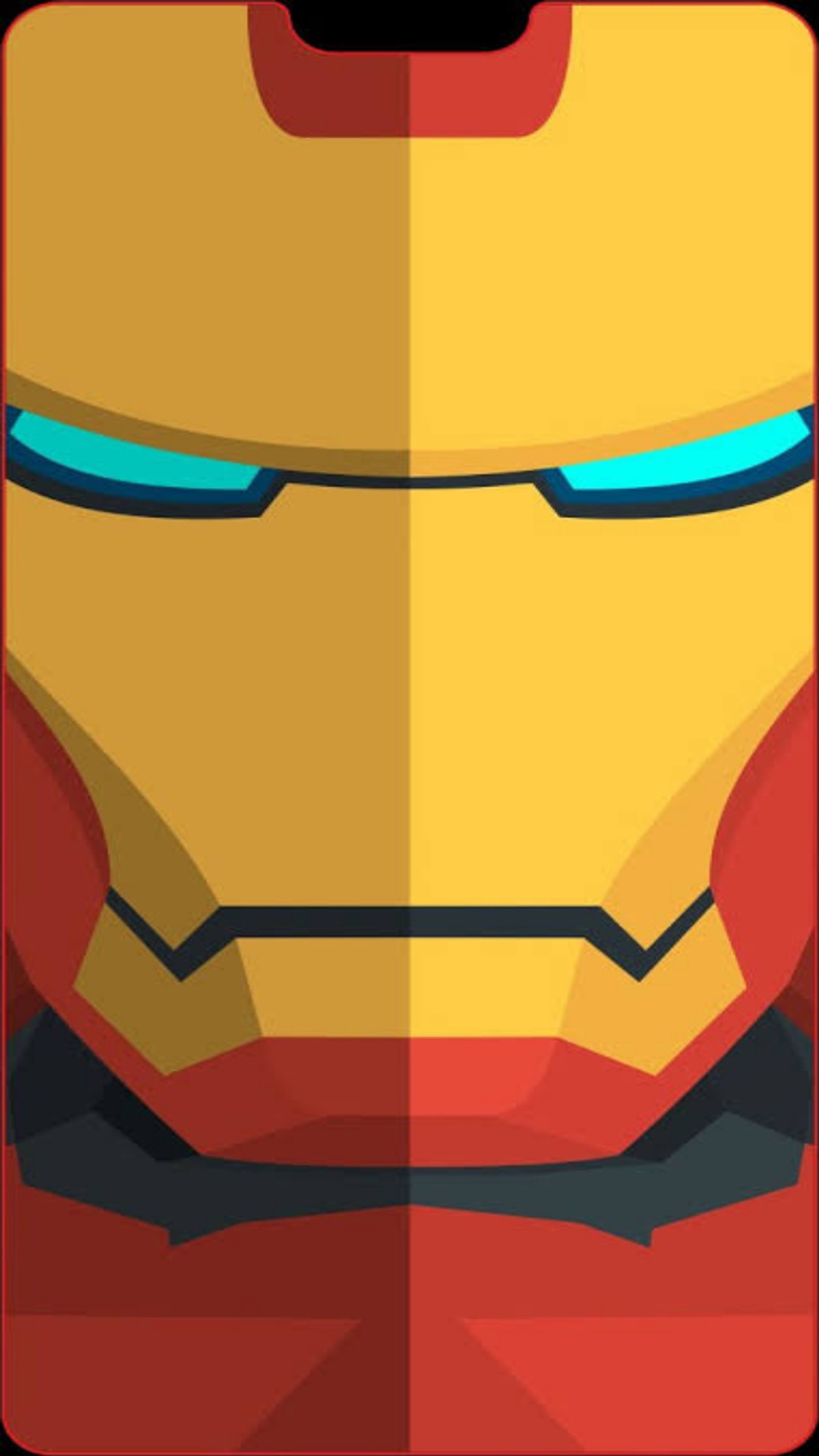 A cartoon iron man face with glowing eyes and a red background (iron man, notch)