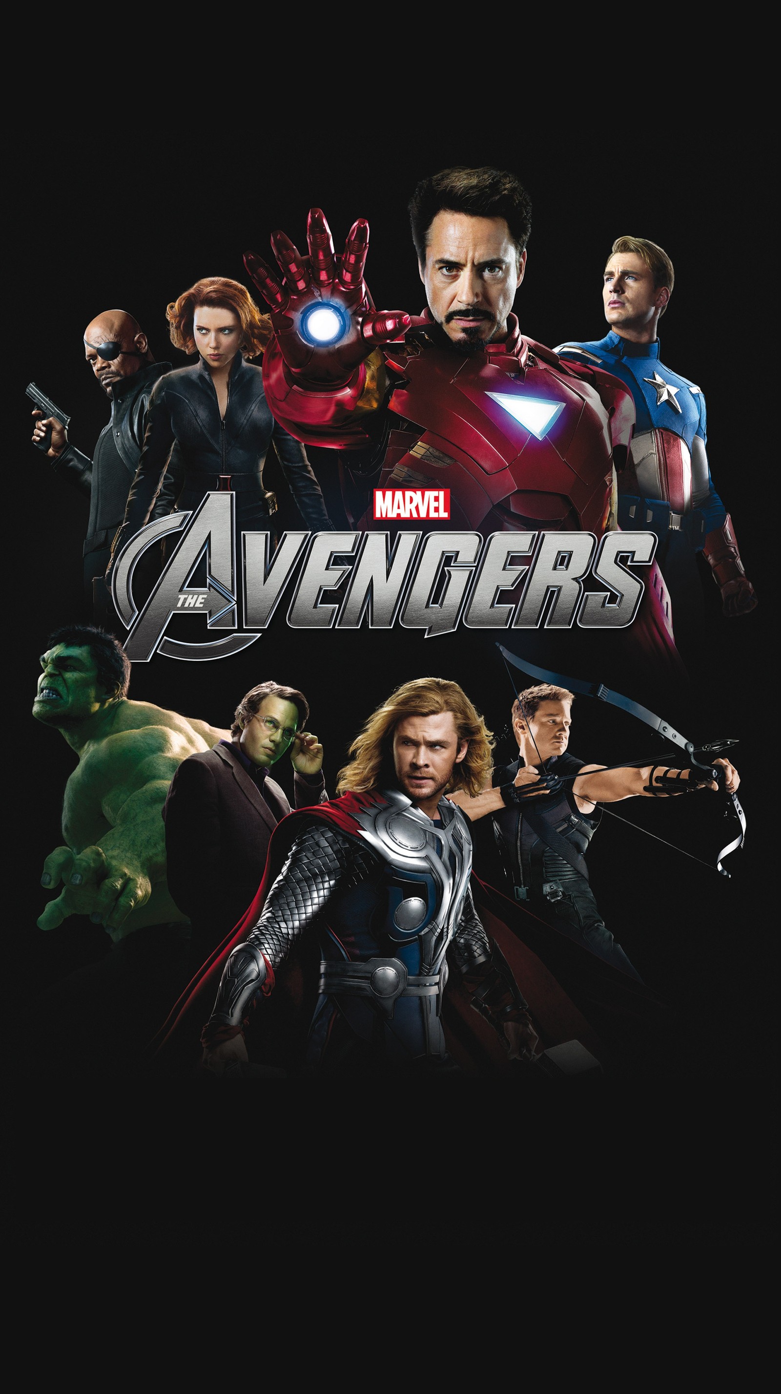 Affiche du film avengers avec de nombreux personnages des avengers en arrière-plan (avengers, hulk, ironman, marvel, bouclier)