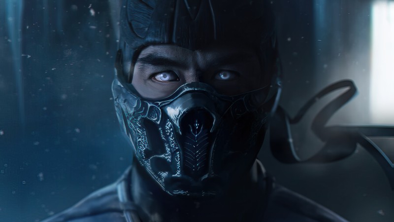 Крупный план человека в маске и капюшоне (sub zero, mortal kombat, фильм)