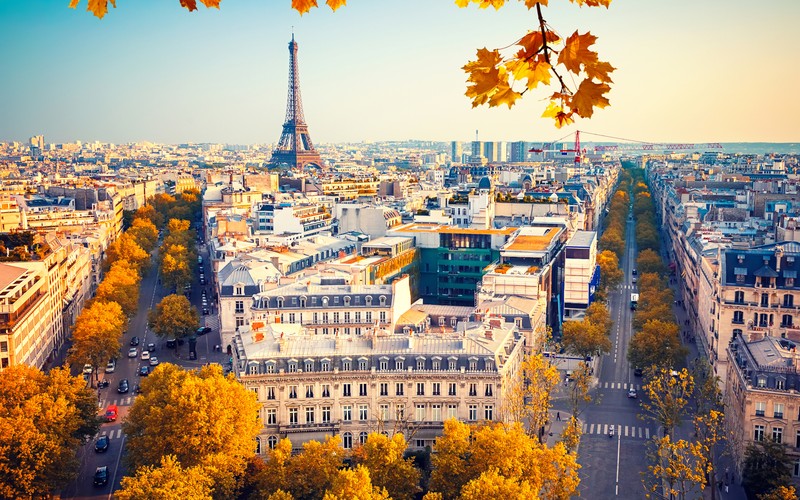 Вид на эйфелеву башню с вершины холма (paris city, эйфелева башня, город, здание, дневное время)