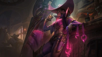 High Noon Senna: Rosenquarz Chroma Splash Art aus League of Legends