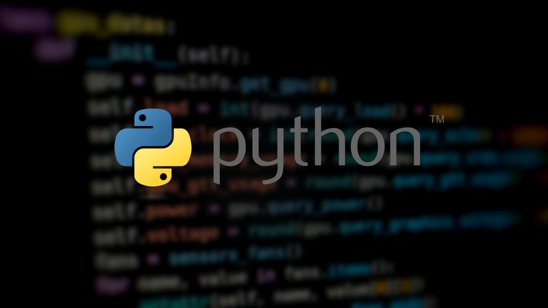 Близкий план компьютерного экрана с логотипом python (питон, тёмный фон, язык программирования, технология, черный темный)