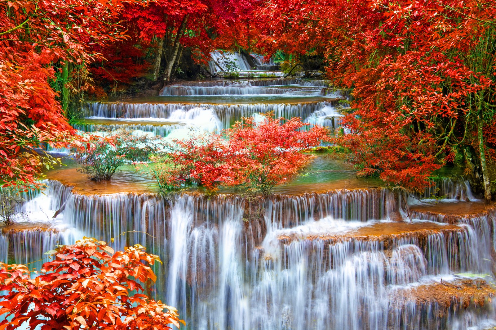 waterfall, autumn, nature, leaf, multnomah falls wallpaper