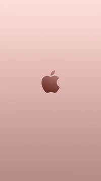 Logotipo da Apple em ouro rosa contra um fundo rosa suave.