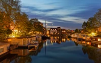 reflection, building, canal, waterway, body of water