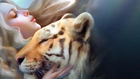 tigre, filles, art, animal, animaux