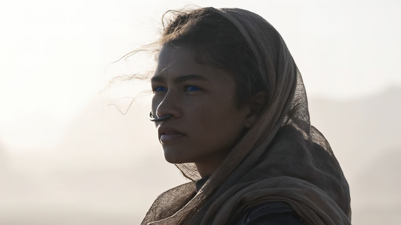 Arafed woman with a veil on her head and a scarf over her head (dune, movie, zendaya, chani)