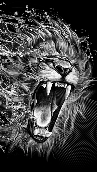 Dynamic Roar of a Lion in Abstract Water Splash