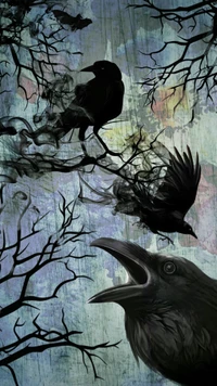 abstract, birds, branches, crow, goth wallpaper