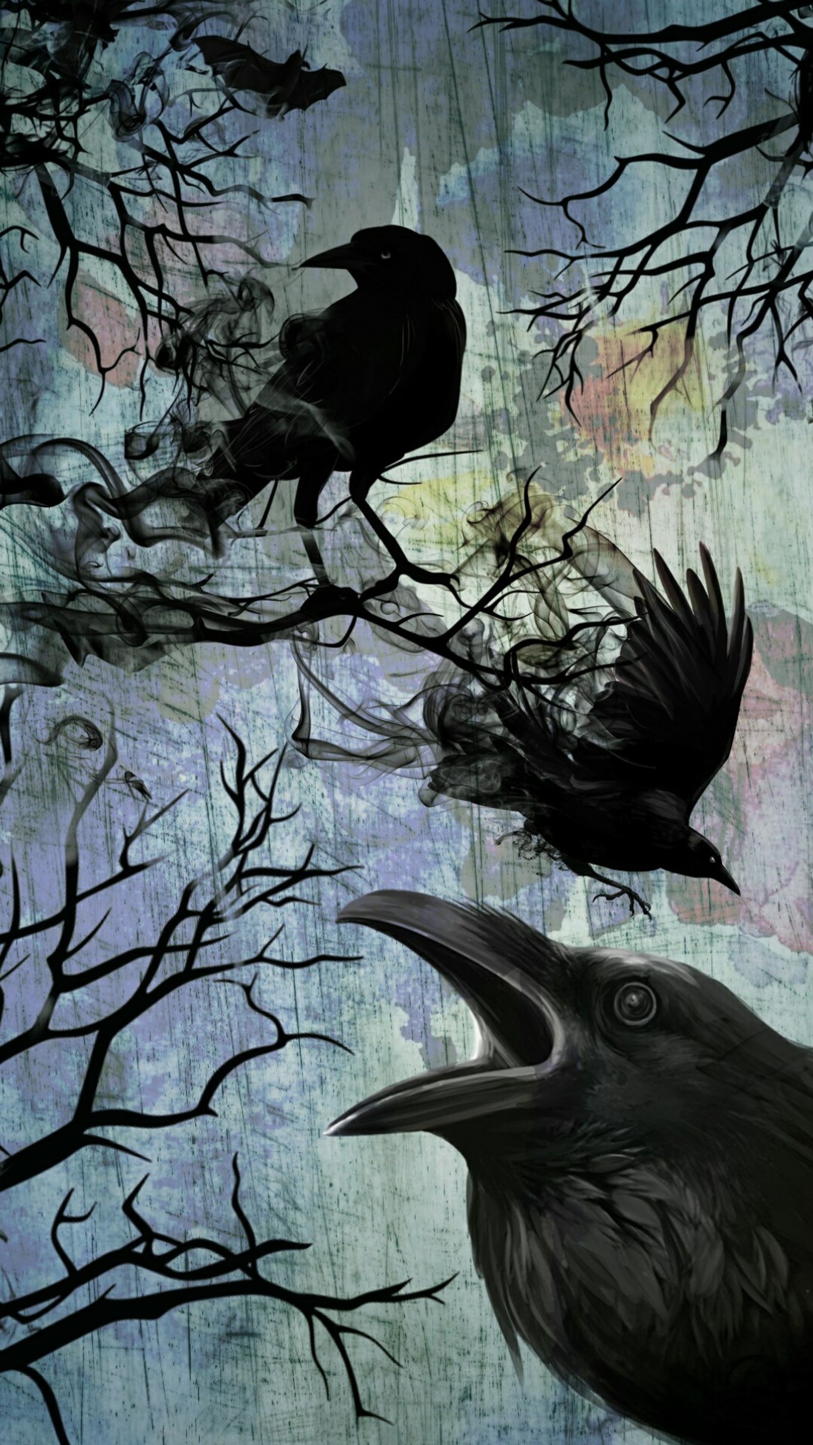 abstract, birds, branches, crow, goth wallpaper