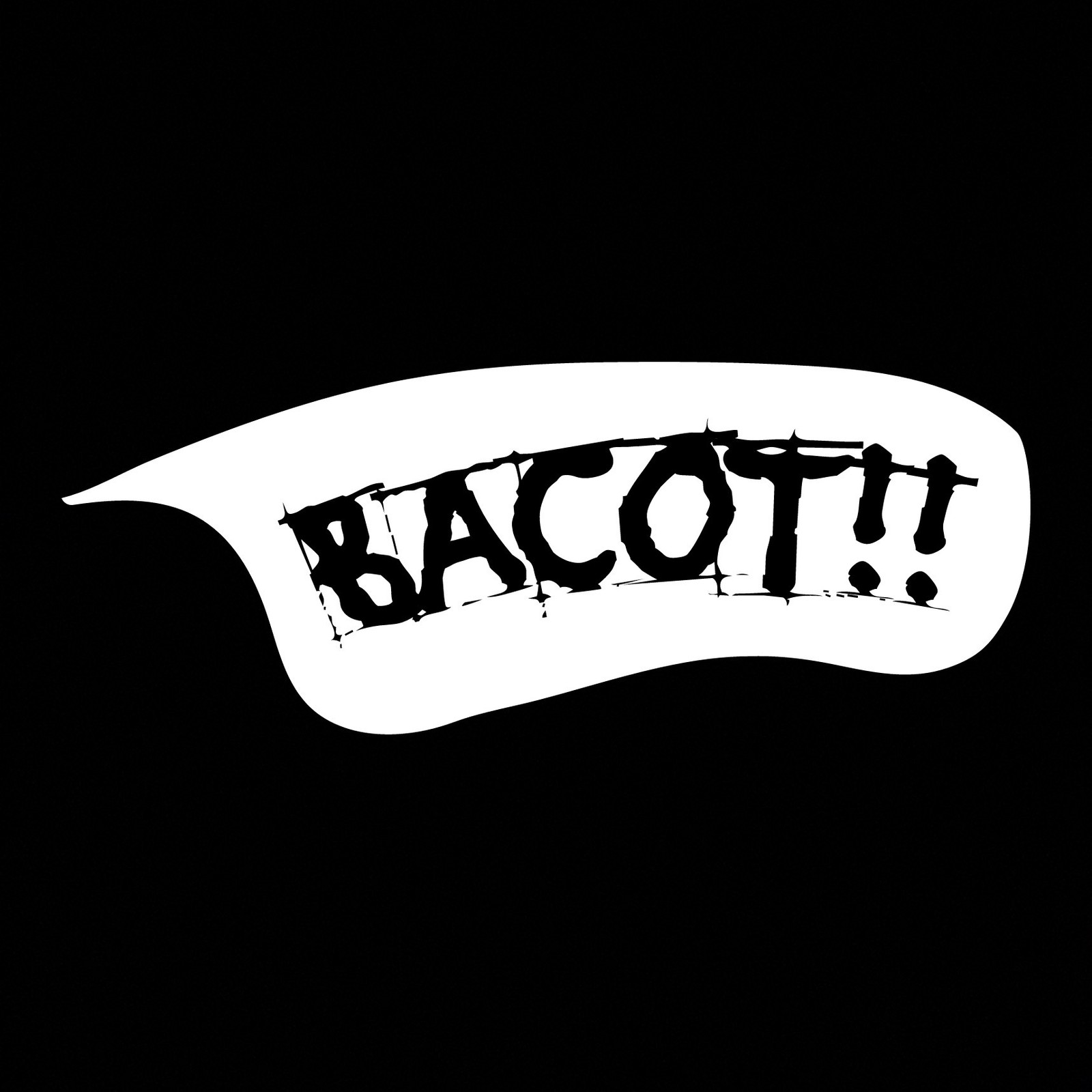 A close up of a black and white photo of a bacon sign (logo, logos)