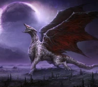 Dragon majestueux sous un ciel violet éclairé par la lune