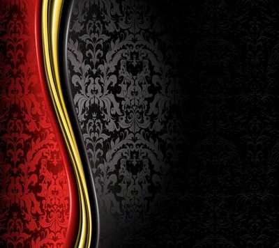 Elegant Black and Red Damask Design with Golden Accent