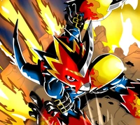 axeldragnel, digimon, numérique, flamedramon, monstre