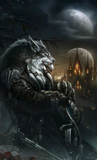 wolf, night, dente de sabre, wallpaper, fantasy