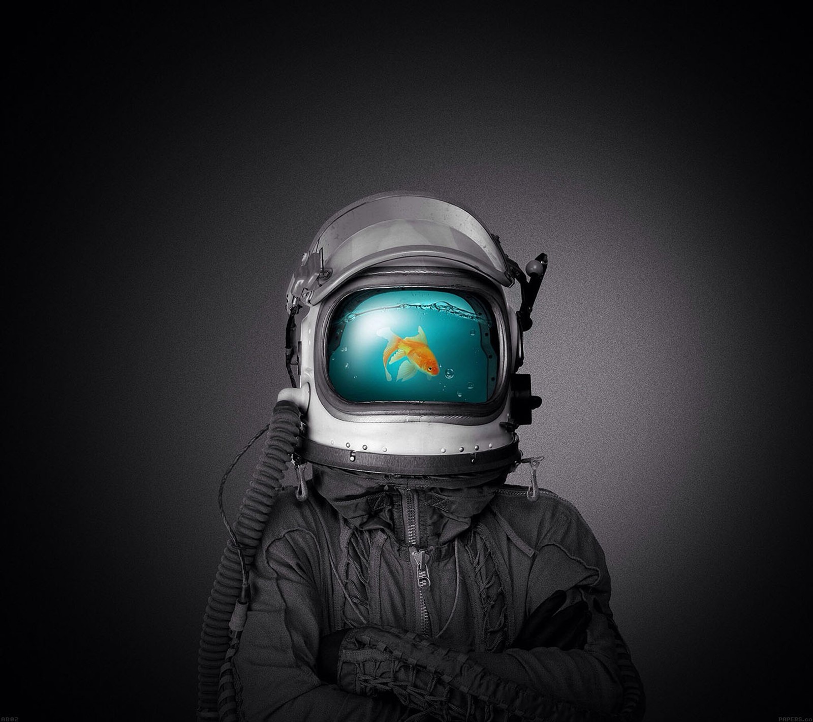 Arafed astronaut in a space suit with a fish in his helmet (abstract, vida, world)